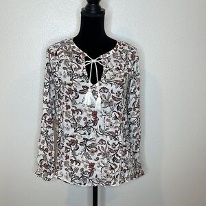 Leaf Print Peasant Blouse Size Small